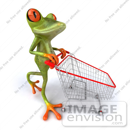 #42762 Royalty-Free Clipart Illustration of a Shopping 3d Red-Eyed Tree Frog Pushing A Cart by Julos