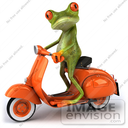 #42765 Royalty-Free Clipart Illustration of a Cute 3d Red-Eyed Tree Frog Standing Up On An Orange Scooter by Julos