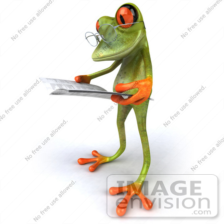 #42848 Royalty-Free (RF) Clipart Illustration of a 3d Red Eyed Tree Frog Wearing Glasses And Reading - Pose 3 by Julos