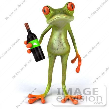 #42872 Royalty-Free (RF) Clipart Illustration of a 3d Red Eyed Tree Frog Holding A Bottle Of Wine - Pose 1 by Julos
