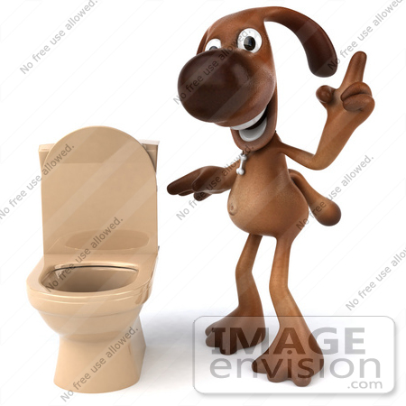 #42927 Royalty-Free (RF) Clipart Cartoon Illustration of a 3d Brown Dog Mascot By A Toilet - Pose 2 by Julos