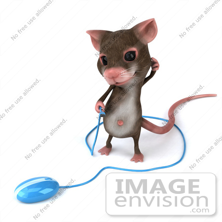 #43013 Royalty-Free (RF) Cartoon Clipart Illustration of a 3d Mouse Mascot Holding The Cable To A Computer Mouse - Version 2 by Julos