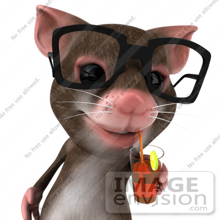 #43015 Royalty-Free (RF) Cartoon Clipart Illustration of a 3d Mouse Mascot Wearing Spectacles And Sipping A Beverage - Pose 1 by Julos