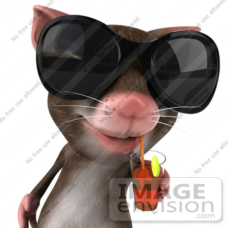 #43025 Royalty-Free (RF) Cartoon Clipart Illustration of a 3d Mouse Mascot Wearing Shades And Sipping A Drink - Pose 1 by Julos