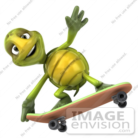 #43040 Royalty-Free (RF) Cartoon Clipart of a 3d Turtle Mascot Skateboarding - Version 4 by Julos