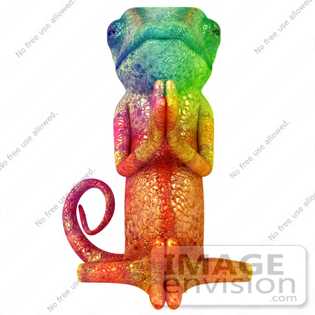 #43186 Royalty-Free (RF) Illustration of a 3d Rainbow Colored Chameleon Lizard Mascot Meditating - Pose 1 by Julos