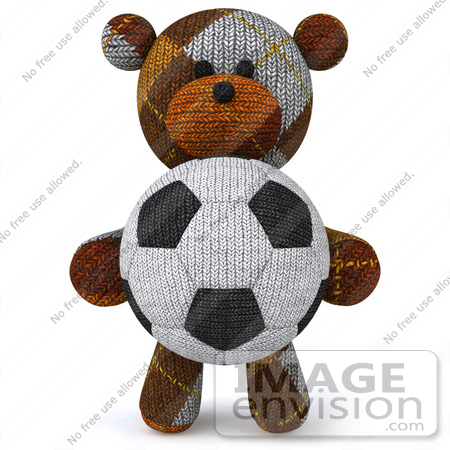 #43212 Royalty-Free (RF) Clipart Illustration of a 3d 3d Sock Teddy Bear Character Holding A Soccer Ball - Pose 1 by Julos