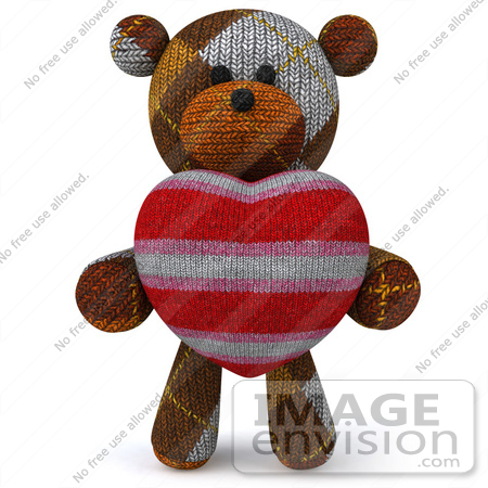 #43216 Royalty-Free (RF) Illustration of a 3d Knitted Teddy Bear Mascot Holding A Stuffed Heart - Pose 1 by Julos
