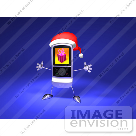 #43259 Royalty-Free (RF) Illustration of a 3d Cell Phone Holding Its Arms Out And Wearinga  Santa Hat by Julos