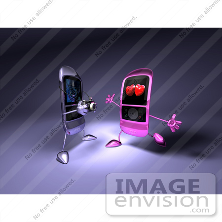 #43263 Royalty-Free (RF) Illustration of a 3d Mobile Phone Taking A Picture Of An Amorous Phone by Julos