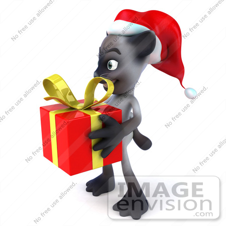 #43362 Royalty-Free (RF) Clipart Illustration of a 3d Siamese Cat Mascot In A Santa Hat, Carrying A Gift - Pose 4 by Julos
