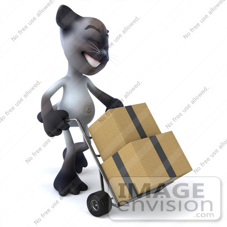 #43376 Royalty-Free (RF) Clipart Illustration of a 3d Siamese Cat Mascot Moving Boxes On A Dolly - Pose 2 by Julos