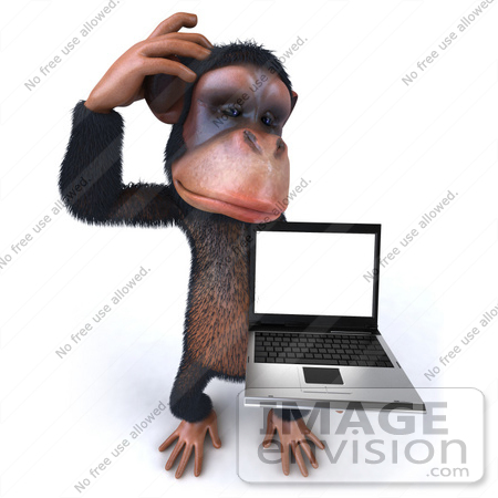 #43447 Royalty-Free (RF) Illustration of a 3d Chimpanzee Mascot Holding A Laptop - Version 5 by Julos