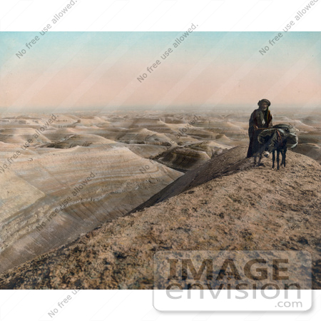 #43450 RF Stock Photo Of An Arab Man Standing With His Donkey Near The Dead Sea, Jordan, Israel by JVPD