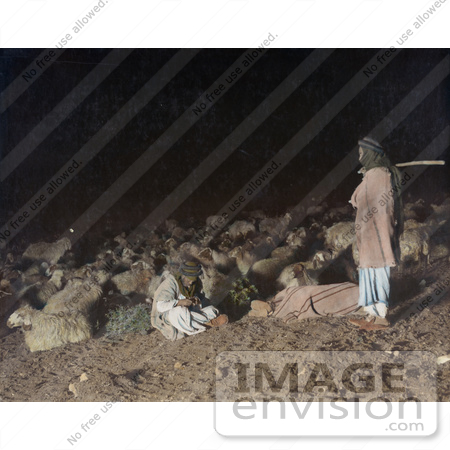 #43462 RF Stock Photo Of Shepherds In The Darkness With Resting Sheep by JVPD