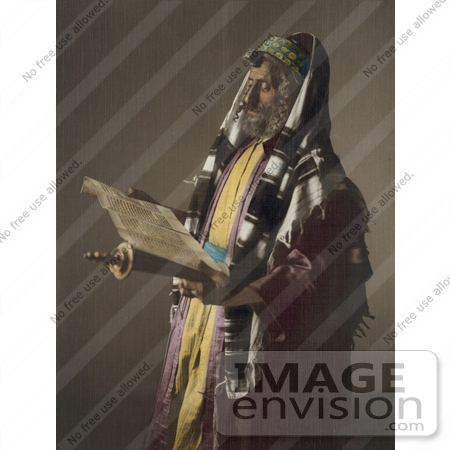 #43474 RF Stock Photo Of A Jerusalem Rabbi Man Holding A Scroll And Phylacteries by JVPD
