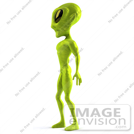 #43508 Royalty-Free (RF) Illustration of a 3d Green Alien Standing In Profile by Julos