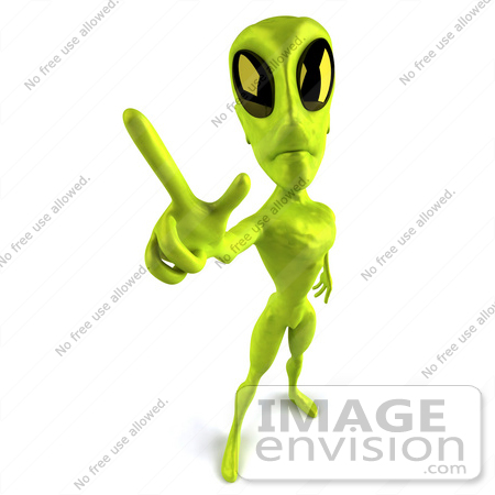#43513 Royalty-Free (RF) Illustration of a 3d Green Alien Holding Up A Finger, Here In Peace by Julos