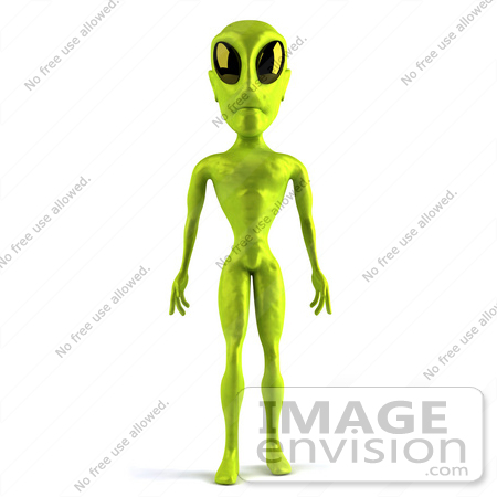 #43521 Royalty-Free (RF) Illustration of a 3d Green Alien Standing And Facing Front by Julos