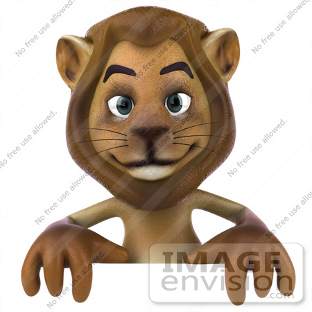 #43533 Royalty-Free (RF) Illustration of a 3d Lion Mascot Standing Behind A Blank Sign by Julos