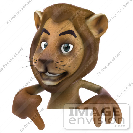 #43546 Royalty-Free (RF) Illustration of a 3d Lion Mascot Pointing To And Standing Behind A Blank Sign by Julos