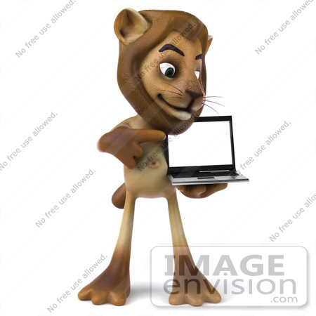 #43548 Royalty-Free (RF) Illustration of a 3d Lion Mascot Presenting A Laptop - Pose 2 by Julos
