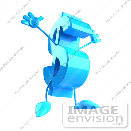 #43584 Royalty-Free (RF) Illustration of a Leaping 3d Blue Dollar Sign Mascot With Arms And Legs by Julos