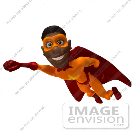 #43625 Royalty-Free (RF) Cartoon Illustration of a Friendly Black Male 3d Superhero Mascot Flying With One Fist Forward by Julos