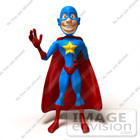 #43629 Royalty-Free (RF) Cartoon Illustration of a Friendly 3d Superhero Mascot Facing Front And Waving by Julos