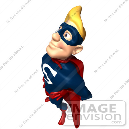 #43642 Royalty-Free (RF) Cartoon Illustration of a Pleased Blond 3d Male Superhero Mascot Smiling Up And To The Left by Julos