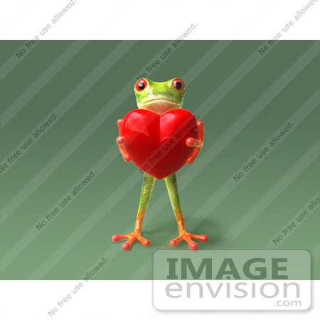 #43645 Royalty-Free (RF) Cartoon Illustration of a 3d Green Tree Frog Character Holding A Love Heart - Pose 5 by Julos