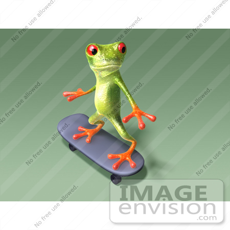 #43663 Royalty-Free (RF) Cartoon Illustration of a 3d Green Tree Frog Character Skateboarding - Pose 9 by Julos