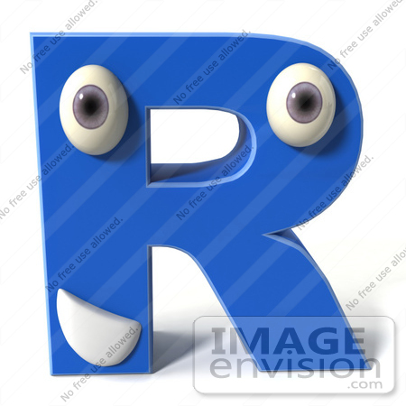 #43683 Royalty-Free (RF) Illustration of a 3d Blue Alphabet Letter R Character With Eyes And A Mouth by Julos