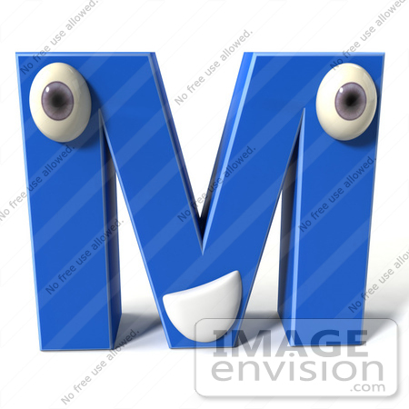 #43687 Royalty-Free (RF) Illustration of a 3d Blue Alphabet Letter M Character With Eyes And A Mouth by Julos