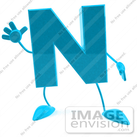 #43747 Royalty-Free (RF) Illustration of a 3d Turquoise Letter N Character With Arms And Legs by Julos