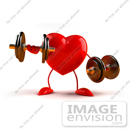 #43791 Royalty-Free (RF) Illustration of a Romantic 3d Red Love Heart Mascot Strength Training With Dumbbells - Version 3 by Julos