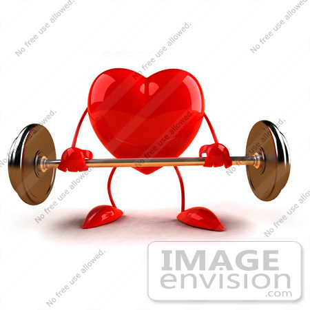 #43800 Royalty-Free (RF) Illustration of a Romantic 3d Red Love Heart Mascot Lifting A Barbell - Version 6 by Julos