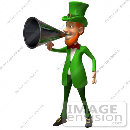 #43862 Royalty-Free (RF) Illustration of a Friendly 3d Leprechaun Man Mascot Announcing Through A Megaphone - Version 5 by Julos