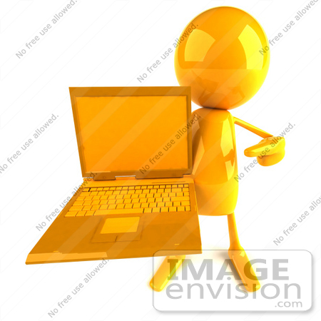 #43948 Royalty-Free (RF) Illustration of a 3d Orange Man Mascot Holding A Laptop by Julos