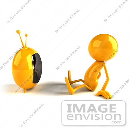 #43953 Royalty-Free (RF) Illustration of a 3d Orange Man Mascot Watching Television - Version 1 by Julos
