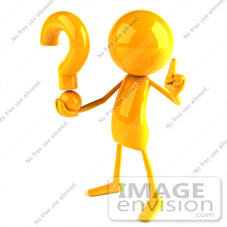 #43956 Royalty-Free (RF) Illustration of a 3d Orange Man Mascot Holding A Question Mark - Version 2 by Julos