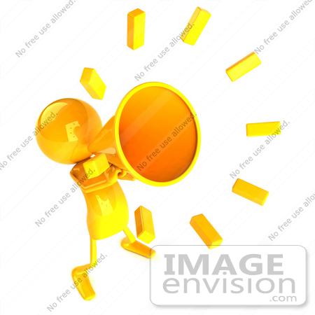 #43979 Royalty-Free (RF) Illustration of a 3d Orange Man Mascot Using A Megaphone - Version 3 by Julos