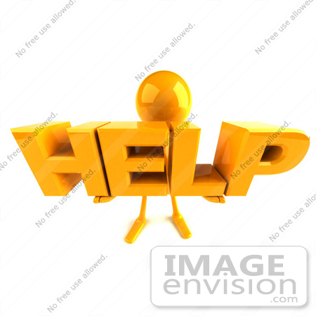 #43986 Royalty-Free (RF) Illustration of a 3d Orange Man Mascot Holding HELP - Version 3 by Julos