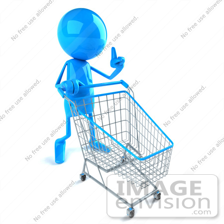 #43996 Royalty-Free (RF) Illustration of a 3d Blue Man Mascot Pushing A Shopping Cart - Version 1 by Julos