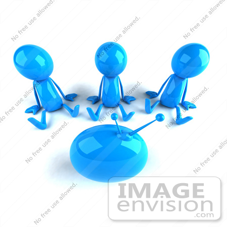 #44029 Royalty-Free (RF) Illustration of 3d Blue Man Mascots Watching Television - Version 3 by Julos
