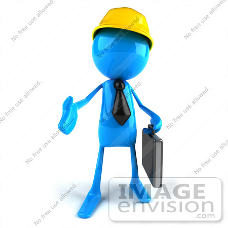 #44049 Royalty-Free (RF) Illustration of a 3d Blue Man Mascot Contractor Reaching Out To Shake Hands - Version 1 by Julos