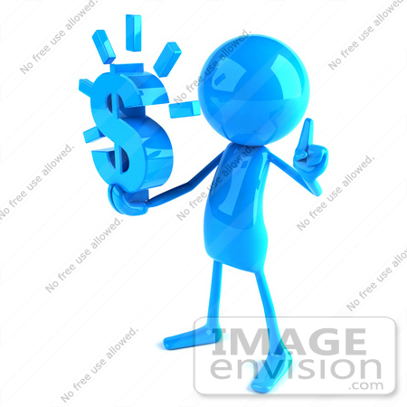 #44052 Royalty-Free (RF) Illustration of a 3d Blue Man Mascot Holding A Dollar Symbol - Version 2 by Julos