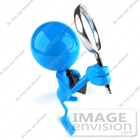 #44057 Royalty-Free (RF) Illustration of a 3d Blue Man Mascot Using A Magnifying Glass - Version 3 by Julos