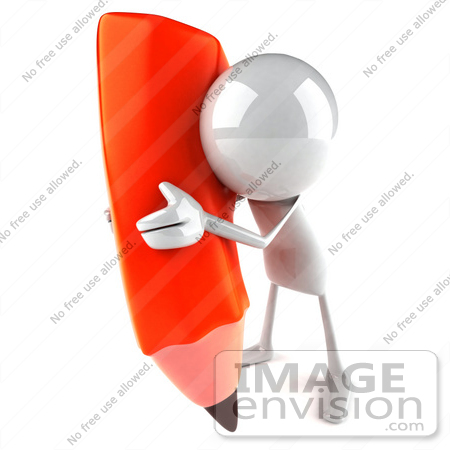 #44107 Royalty-Free (RF) Illustration of a 3d White Man Mascot Holding A Large Pencil - Version 7 by Julos
