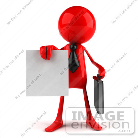 #44137 Royalty-Free (RF) Illustration of a 3d Red Man Mascot Holding Out A Contract - Version 1 by Julos